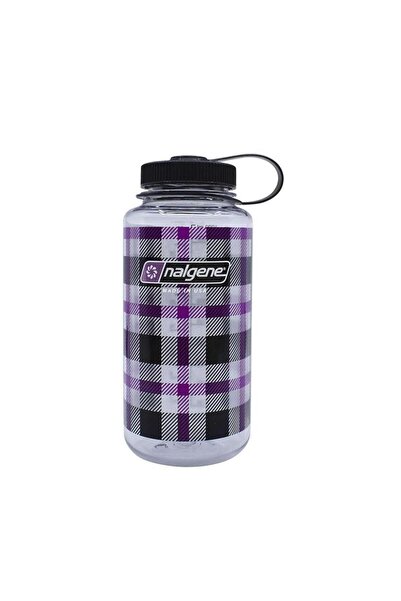 NALGENE 32 oz Wide Mouth Purple Plaid Flat