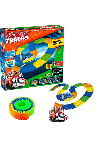 Doğan Oyuncak Dünyası مجموعة مسار السكك الحديدية 168 قطعة من Magic Trucks - ألعاب ملونة للممر والقطار