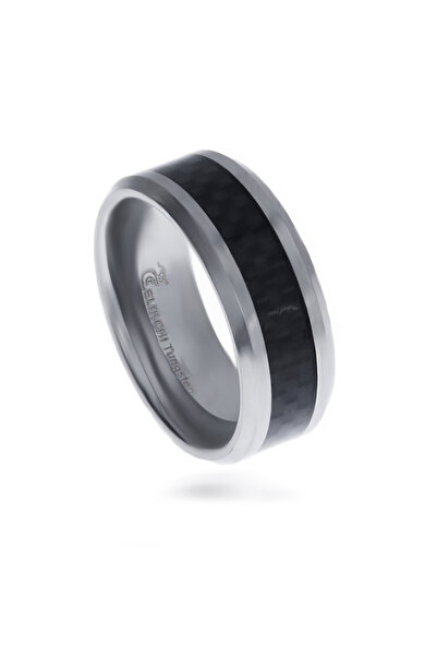 celikchi Erkek Siyah Desenli Tungsten Yüzük