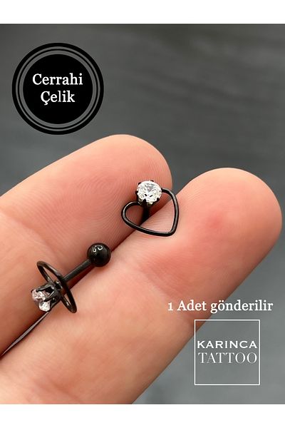 Karınca Piercing Jewelled Black Ear Cartilage Tragus Lip Helix Conch Heart Piercing Earrings