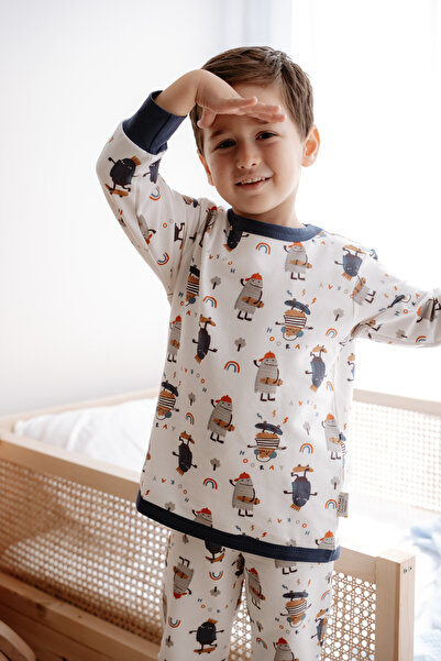 Luna Kids Collection طقم بيجامة من القطن العضوي بنسبة 100% - نمط وحوش لطيفة