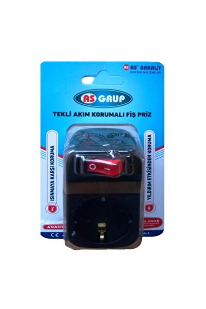 AS Grup Tekli Siyah Anahtarlı Akım Korumalı Fiş Priz