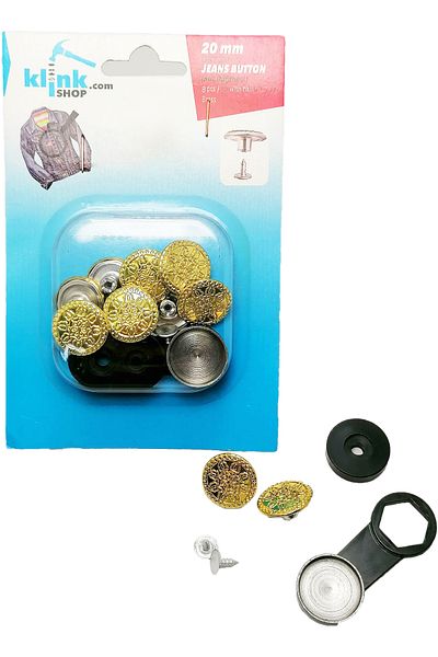Klinkshop Gold Color Jeans Button - 20 mm 8 Sets, Practice with Hammer, Stainless Brass