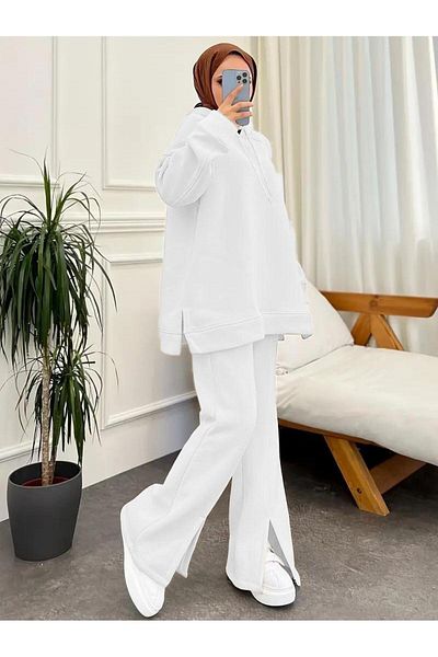 Machetta Women's Large Size Hooded Leg Detail 3 Thread Hijab Double Set