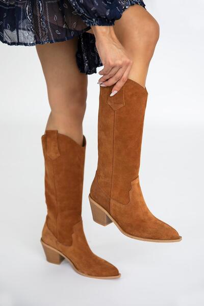 STRASWANS Γυναικείο πουκάμισο σουέτ μέσης - Γνήσιες δερμάτινες μπότες μαύρισμα