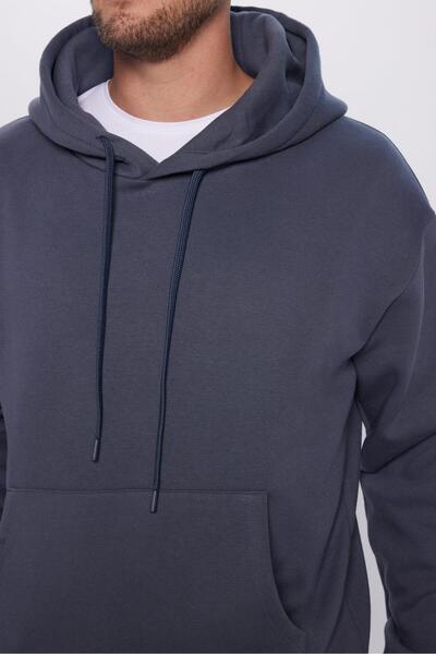 Tudors Unisex Oversize Geniş Kesim Pamuklu Yumuşak Dokulu Içi Polarlı Basic Gri Kapüşonlu Sweatshirt