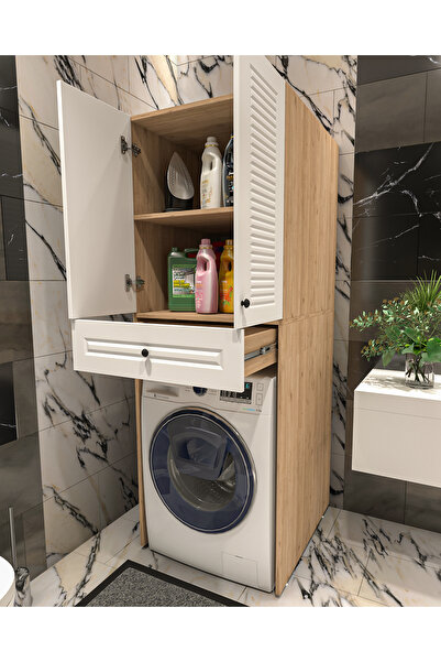 Yıldız elegance Panjur Kapaklı Çekmeceli Ve Raflı Çamaşır Makinesi Dolabı I A...