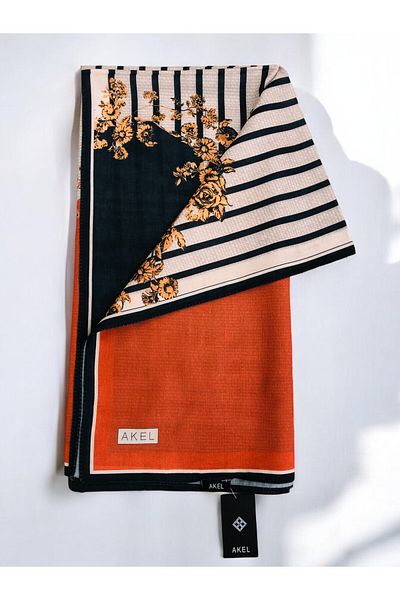 Akel 95X95 Floral Patterned Digital Soft Scarf