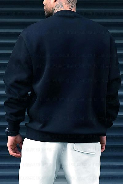Millionaire Ανδρικό φούτερ με στάμπα Αργεντινής Navy 0 Crew Neck Oversize Loose Loose Fleece φούτερ