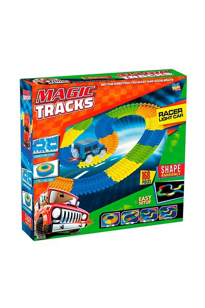 Doğan Oyuncak Dünyası مجموعة مسار السكك الحديدية 168 قطعة من Magic Trucks - ألعاب ملونة للممر والقطار