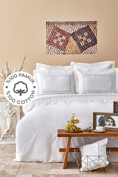 Karaca Home Atlas Gold Cotton Embroidered Double Duvet Cover Set