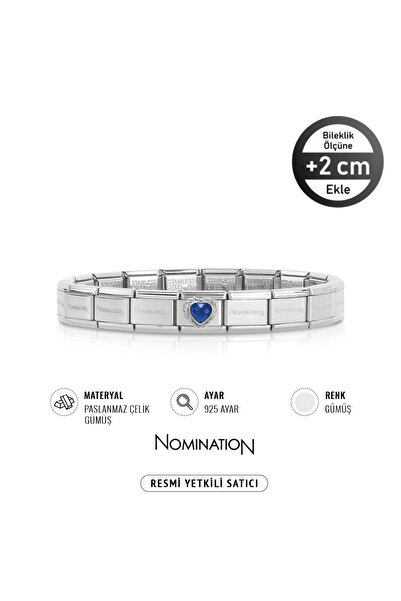 NOMİNATİON Italy Composable 925 Ayar Gümüş zirkon taşlı lacivert kalp ve Çelik Bileklik Silver