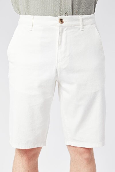 BRACCAS Men's Slim Fit Shorts - Half Elastic, Linen Cotton Blend, Ecru