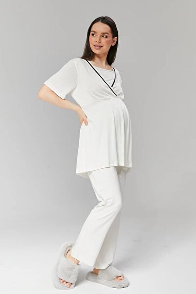 Rimel Homewear Maternity Pajama Set with Piping and Dressing Gown