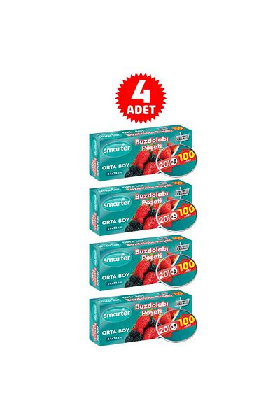 SMARTER 400 Pieces Refrigerator Bags Medium Size 4 Pack (100 Pieces X 4)