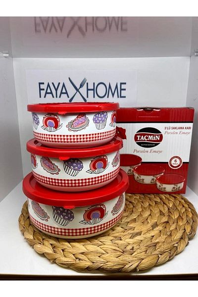 FAYA HOME Vintage Taçmin 3-piece Enamel and Zinc Storage Set