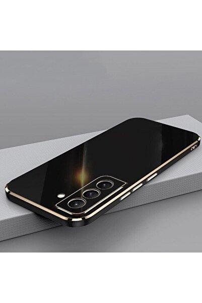Fibaks Samsung Galaxy S22 Kılıf Parlak Renkli Kenarlı Şık Tarz Altın Işlemeli Kamera Korumalı Bark Kapak