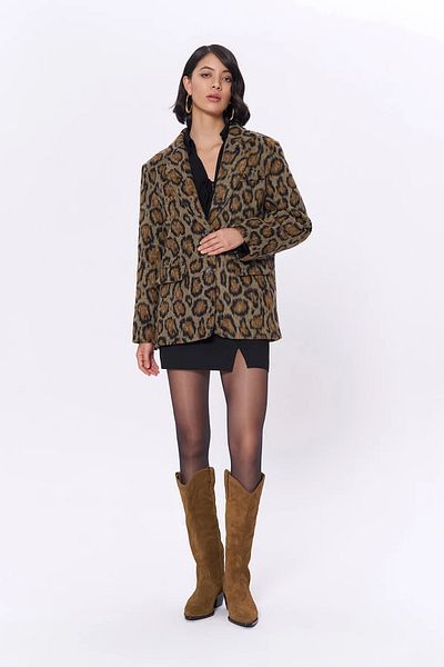 ZF BUTİK Leopard Print Kaschmir Blazer Jacke