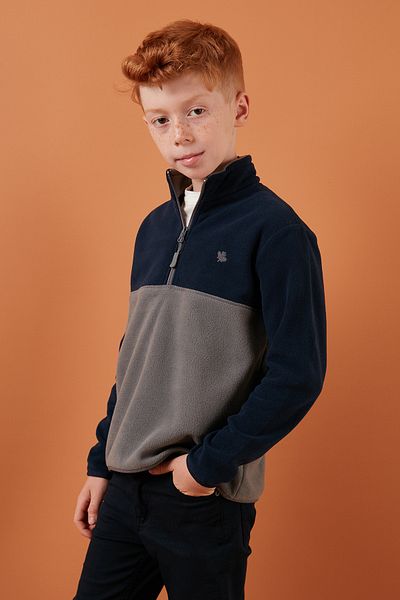 Lela Μαλακή υφή με μισό φερμουάρ Color Block Stand γιακά Fleece Unisex Παιδικό Fleece 5905004
