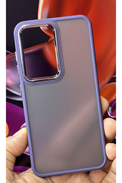 Fibaks Samsung Galaxy S23 Kılıf Metal Çerçeve Hassas Butonlu Renkli Buzlu Şeffaf Transparan Kapak