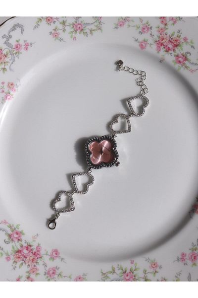 Reorah Collection Love in Time Clock - White Zircon Stone Clock with Pink Heart
