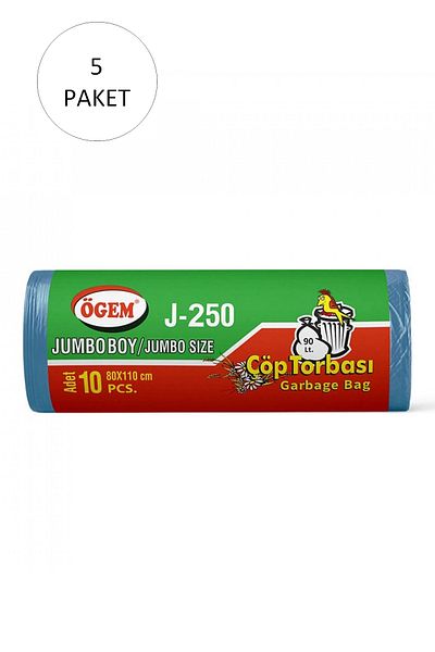 Mu Art J-250 Jumbo Size Garbage Bag 80 X 110 cm 10 Rolls X 5 Pack = 50 Pieces (Blue)
