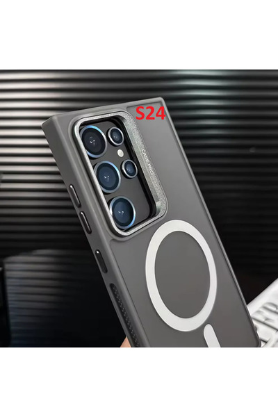 Fibaks Samsung Galaxy S24 Kılıf Standlı Mat Magsafe Metal Tuşlu Kamera Lens Hediyeli Wonk Kapak