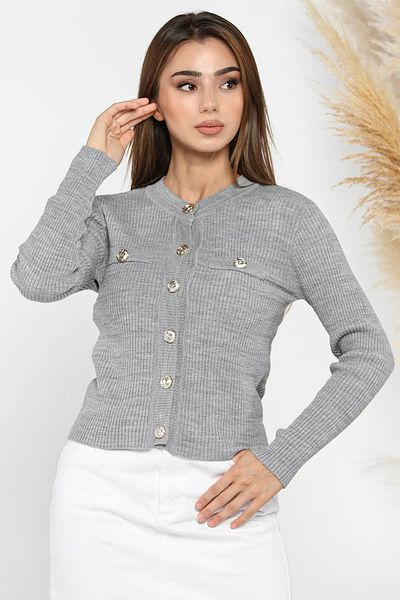 GÜLSELİ Gray Women's Buttoned Knit Cardigan