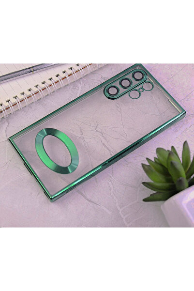 Fibaks Samsung Galaxy S22 Ultra Kılıf Kamera Lens Korumalı Şeffaf Renkli Logo Gösteren Parlak Kapak