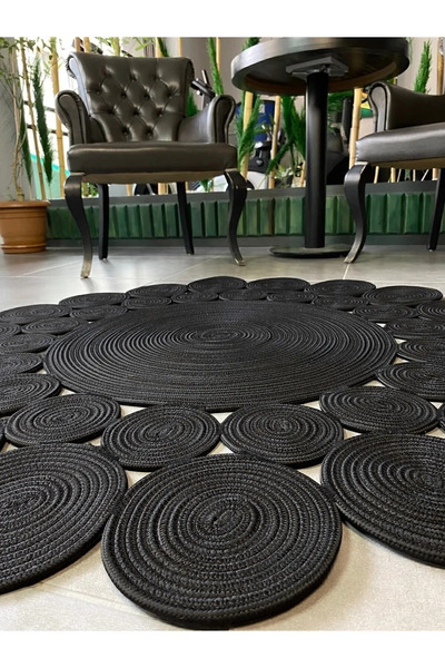 Genel Markalar Hasır Jüt Çiçek Desenli Kilim Halı,