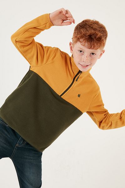 Lela Μαλακή υφή με μισό φερμουάρ Color Block Stand γιακά Fleece Unisex Παιδικό Fleece 5905004