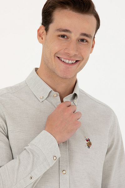 U.S. Polo Assn. Мъжка екрю риза с дълъг ръкав, базова форма 50271275-vr019