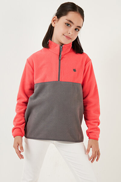 Lela Soft Textured Half Zipper Color Block Stand Collar Polar Unisex Children's Fleece5905004