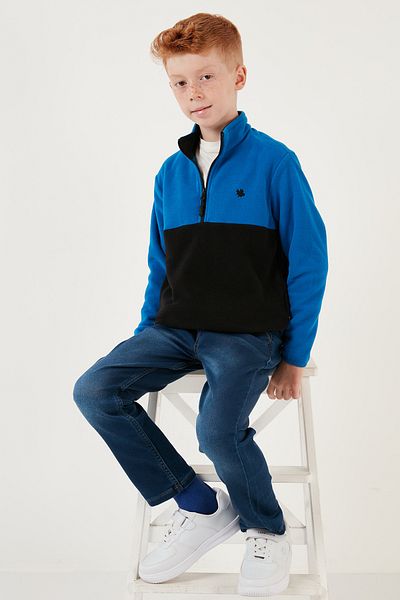 Lela Μαλακή υφή με μισό φερμουάρ Color Block Stand γιακά Fleece Unisex Παιδικό Fleece 5905004