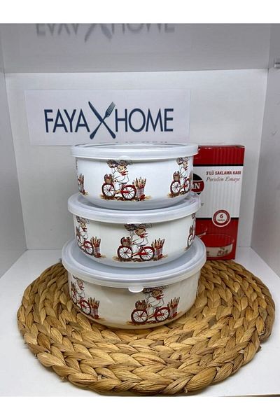 FAYA HOME Vintage Taçmin 3-piece Enamel and Zinc Storage Set