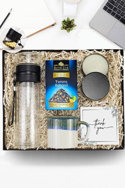 Trendmiya Siyah Metal Kutulu Mum & Cam Demlik Matara & Turunç Bahçesi Bitki Ç...