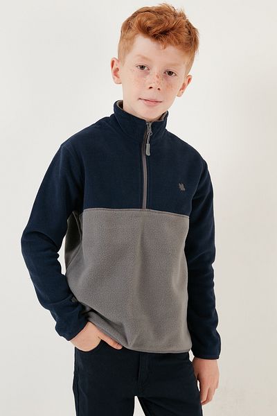 Lela Μαλακή υφή με μισό φερμουάρ Color Block Stand γιακά Fleece Unisex Παιδικό Fleece 5905004