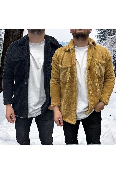 Fifty Color Μαύρο-Camel Slimfit Λούτρινο Μπουφάν - 2 Συσκευασία με Κουμπιά