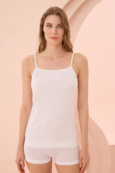 Cooqpoo Thin Strap S-M-L-Xl Size Plain Tank Top White