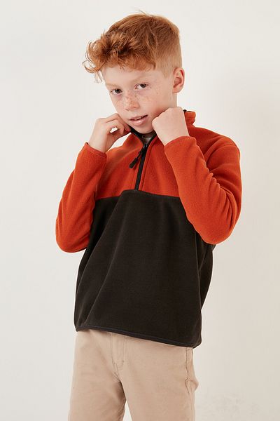Lela Μαλακή υφή με μισό φερμουάρ Color Block Stand γιακά Fleece Unisex Παιδικό Fleece 5905004