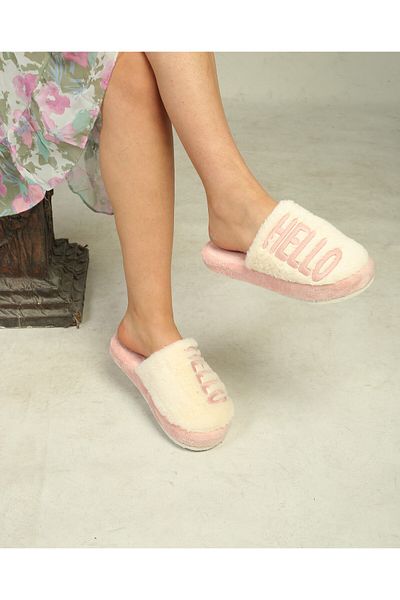 ZEYNEP SULTAN Hello Women's Home Slippers Winter Wool Slippers