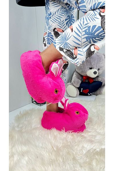 İmerShoes Φούξια βελούδινες παντόφλες - άνετες και ελαφριές με φιγούρα κουνελιού, επίπεδο πάτο με σχέδια 359