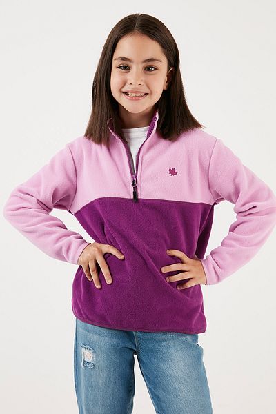 Lela Soft Textured Half Zipper Color Block Stand Collar Polar Unisex Children's Fleece5905004