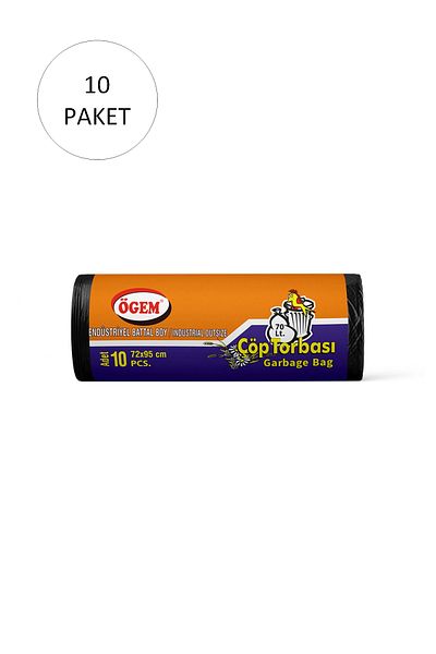 LiderGlobal Industrial King Size Garbage Bag 72 x 95 cm 10 Pieces Roll x 20 Pack = 200 Pieces (Black)