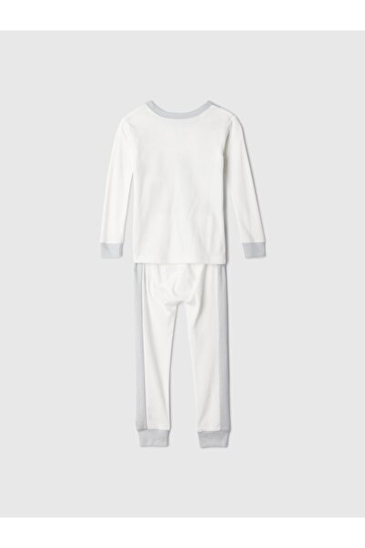 GAP Bebek Kırık Beyaz Organik Pamuk Kostüm Desenli Pijama Takımı