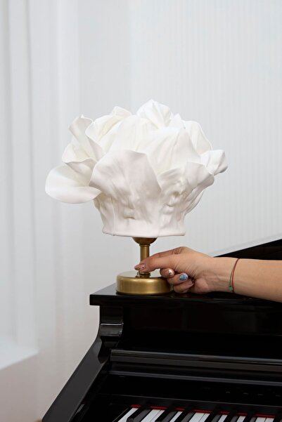 Maison Avf Beyaz Eva Anemon Tasarım Kablosuz Masa Lambası - Alt Eskitme Gold