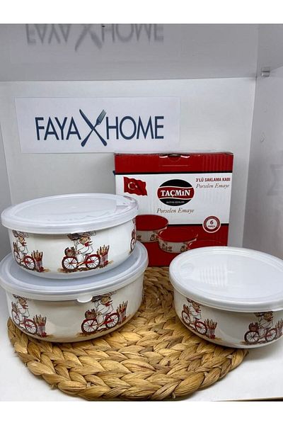 FAYA HOME Vintage Taçmin 3-piece Enamel and Zinc Storage Set