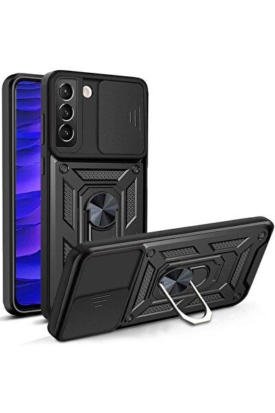 Fibaks Samsung Galaxy S23 Kılıf Kamera Korumalı Sürgülü Yüzüklü Armor Military Tank Kapak