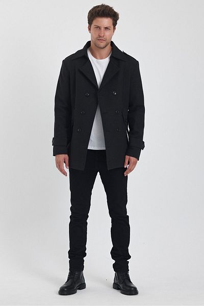 TREND KOMBİN Αντρικό παλτό Anthracite Stamp - Διπλό γιακά, Slim Fit