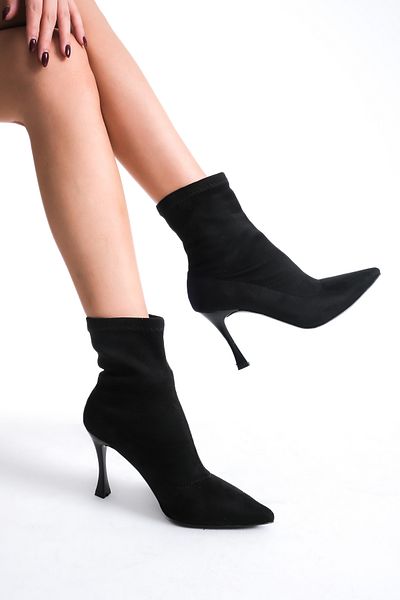 NITU Shoes Cizme cu toc înalt din piele intoarsa neagra